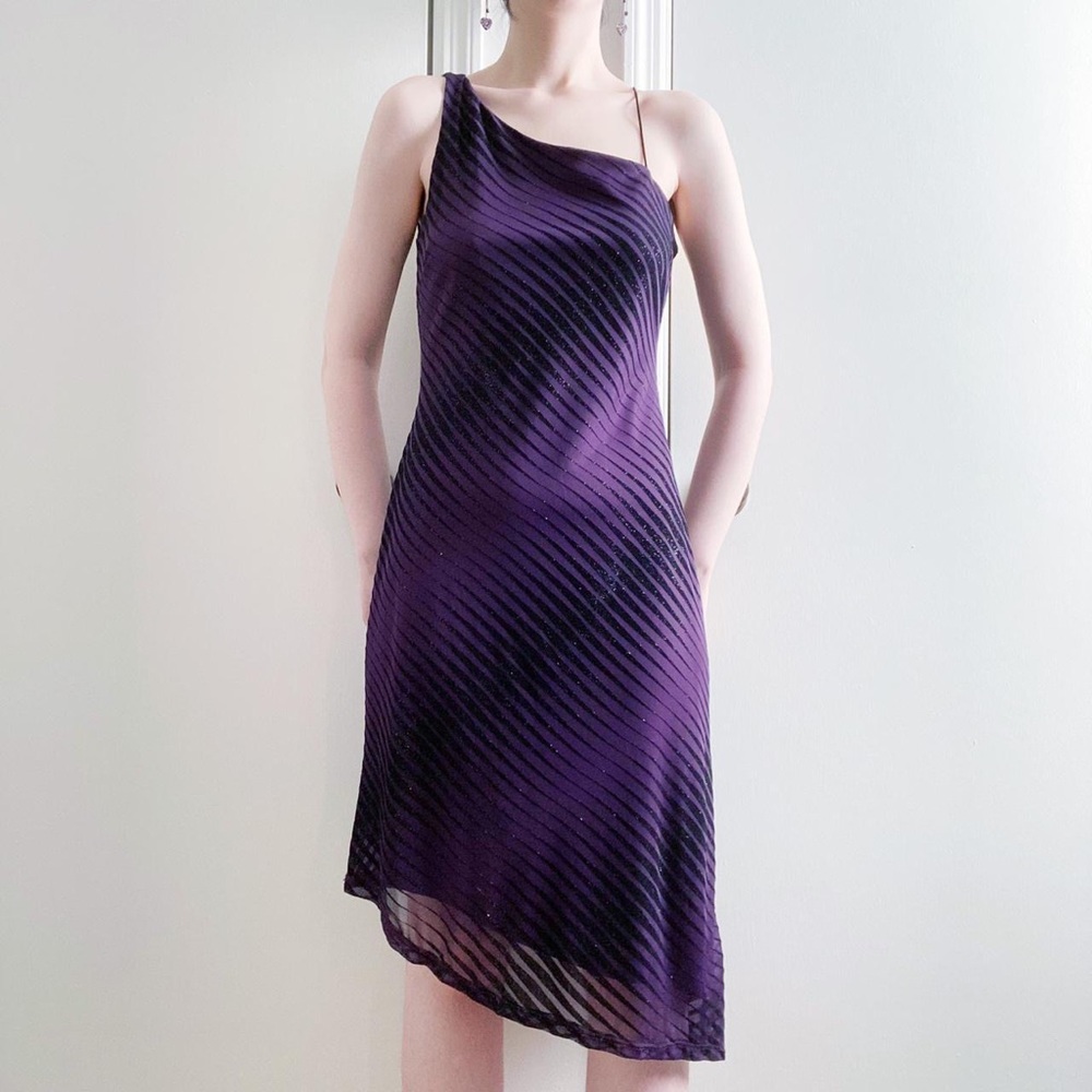 Vintage Y2K 90s Purple Velvet Sparkle Midi Dress